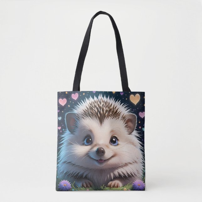 Cute Hedgehog with big blue eyes Tote Bag (Front)