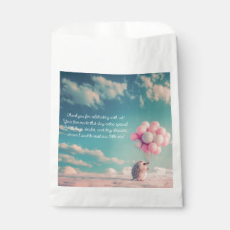 Cute hedgehog with birthday balloons, customizable favor bag