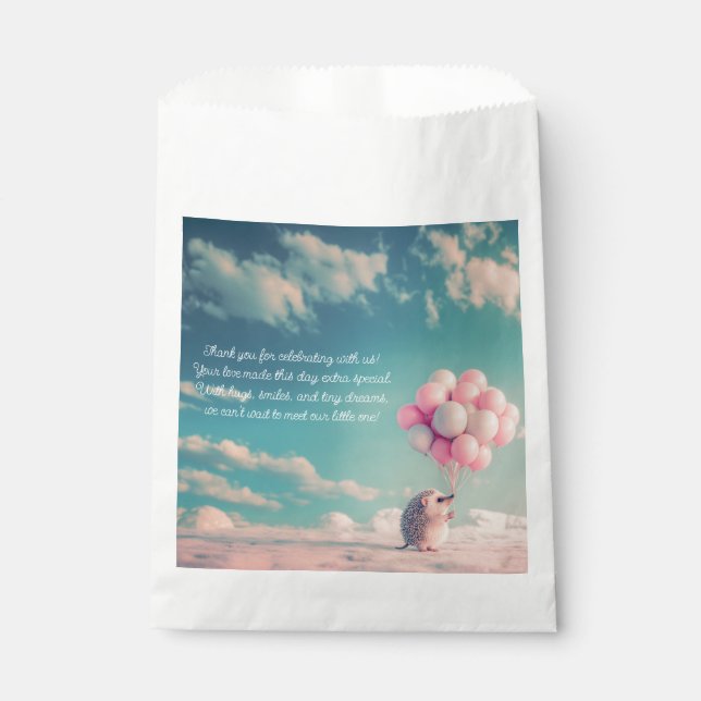 Cute hedgehog with birthday balloons, customizable favor bag (Front)