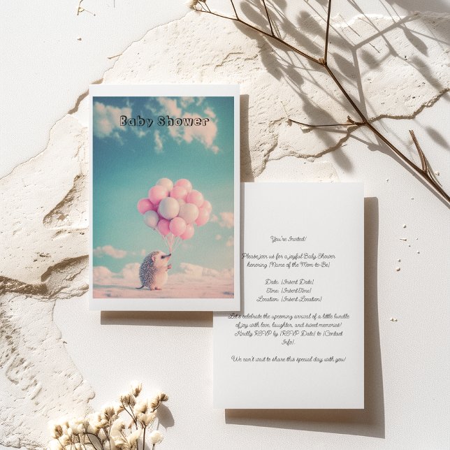 Cute hedgehog with birthday balloons, customizable invitation (Creator Uploaded)