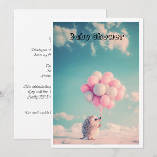 Cute hedgehog with birthday balloons, customizable invitation