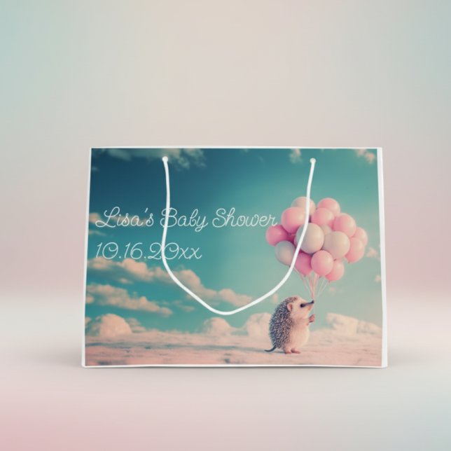 Cute hedgehog with birthday balloons, customizable large gift bag (Creator Uploaded)