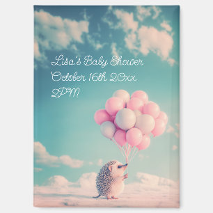 Cute hedgehog with birthday balloons, customizable magnet