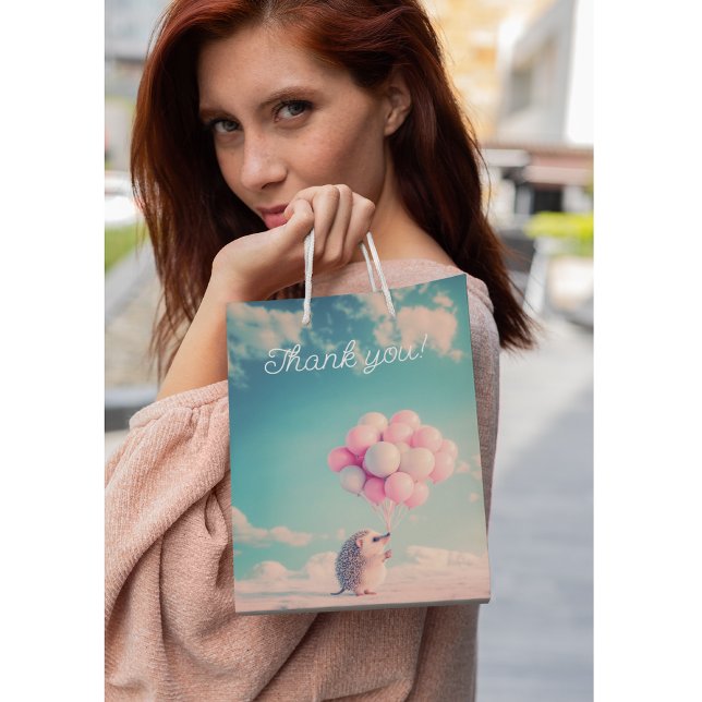Cute hedgehog with birthday balloons, customizable medium gift bag (Creator Uploaded)