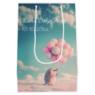 Cute hedgehog with birthday balloons, customizable medium gift bag