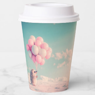 Cute hedgehog with birthday balloons, customizable paper cups