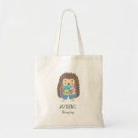 Cute Hedgehog With Books Kid Name Library Bag at Zazzle