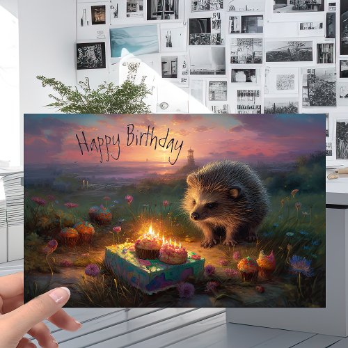 Cute Hedgehog with Candle Cakes _ Birthday Card