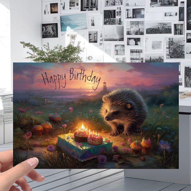 Cute Hedgehog with Candle Cakes - Birthday Card (Creator Uploaded)