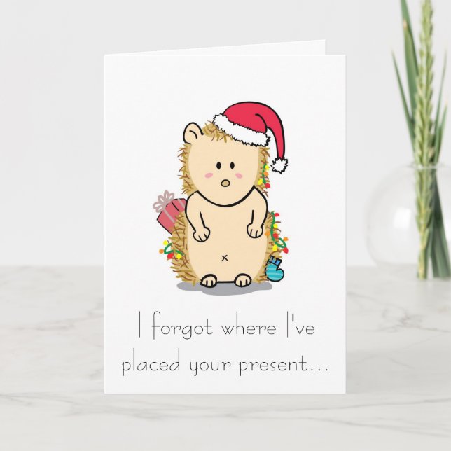 Cute Hedgehog with Christmas Hat Greeting Card (Front)