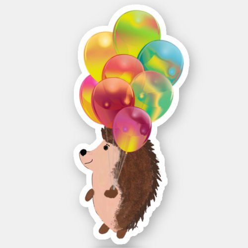 CUTE HEDGEHOG WITH COLORFUL BALLOONS STICKER