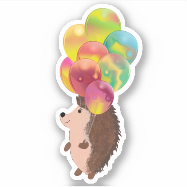 CUTE HEDGEHOG WITH COLORFUL BALLOONS STICKER (Front)