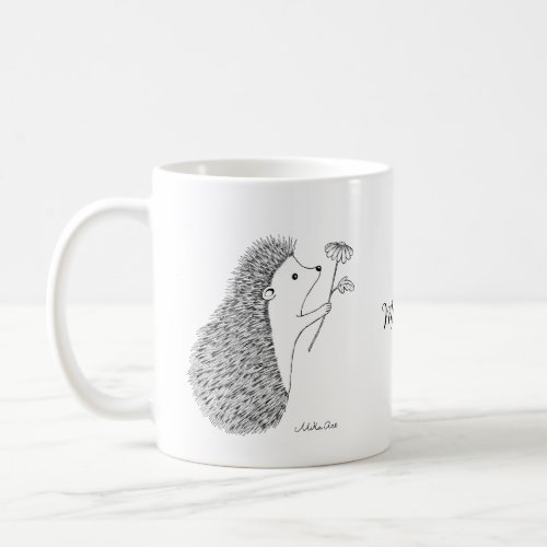 Cute hedgehog with Flower Ink drawing custom name Coffee Mug