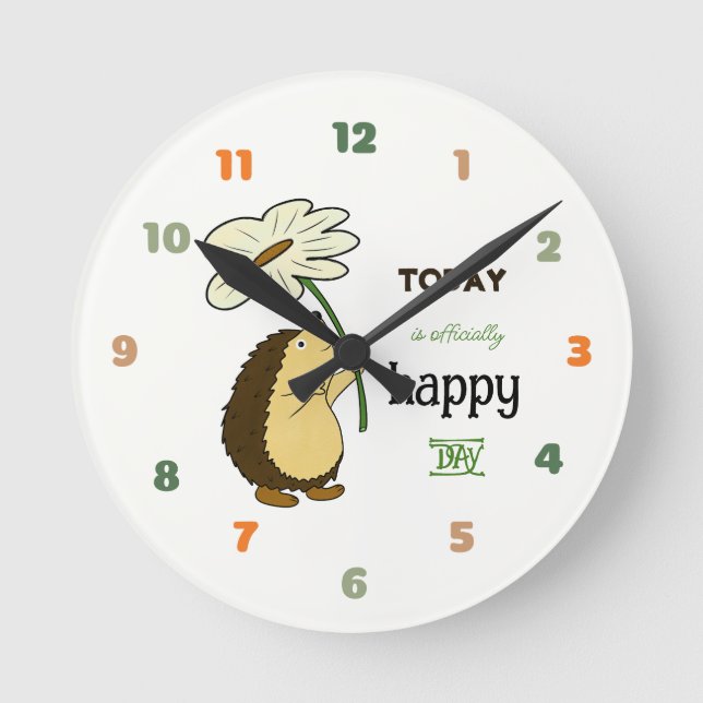 Cute hedgehog with flower round clock (Front)
