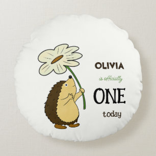Cute hedgehog with flower round pillow