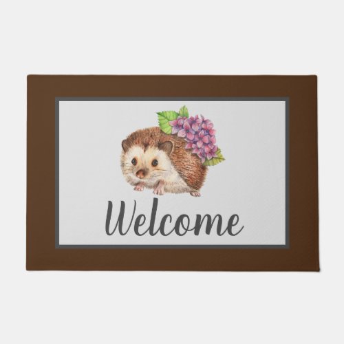 Cute Hedgehog With Flowers Welcome Doormat
