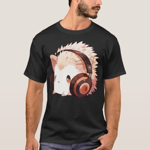 Cute hedgehog with headphones 1 T_Shirt