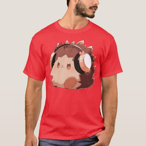 Cute hedgehog with headphones T_Shirt