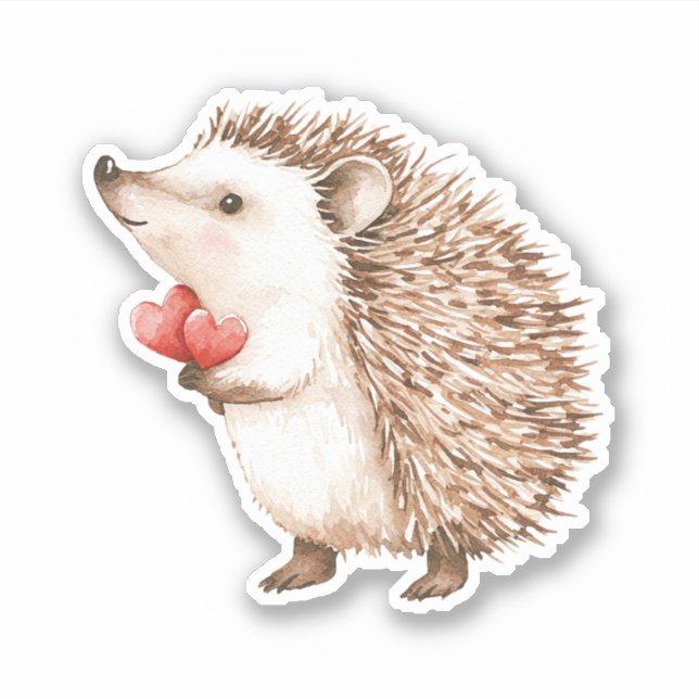 Cute Hedgehog with Hearts Sticker (Front)