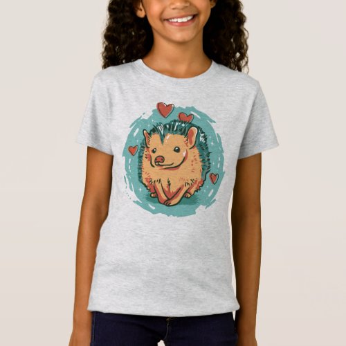 Cute Hedgehog with Hearts T_Shirt