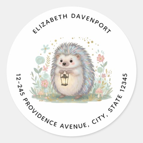 Cute Hedgehog with Lantern Address Classic Round Sticker