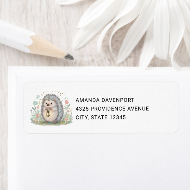 Cute Hedgehog with Lantern Address Label (Insitu)