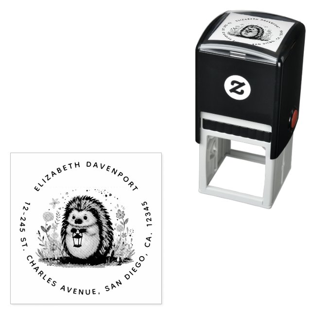 Cute Hedgehog with Lantern Address Self-inking Stamp (In Situ)