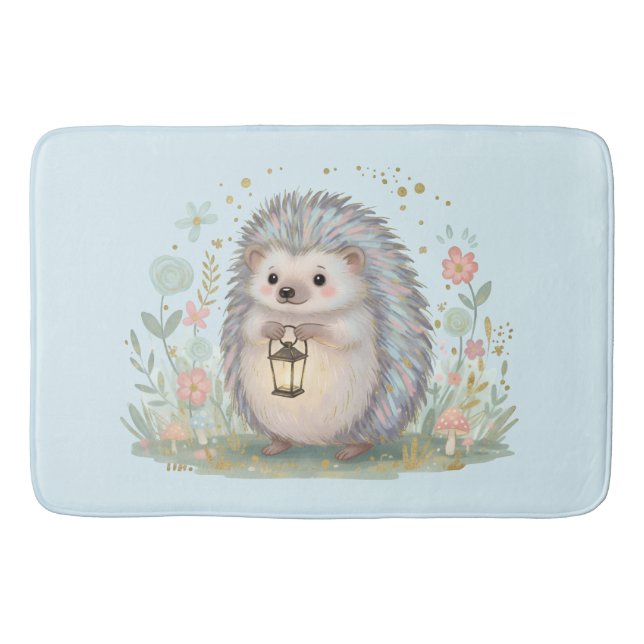 Cute Hedgehog with Lantern Bath Mat (Front)