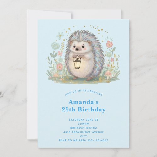 Cute Hedgehog with Lantern Birthday Invitation