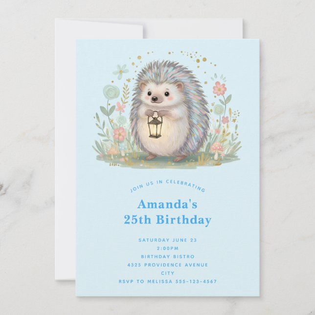 Cute Hedgehog with Lantern Birthday Invitation (Front)