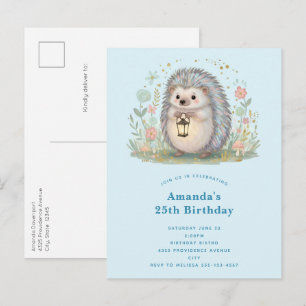 Cute Hedgehog with Lantern Birthday Invitation Postcard