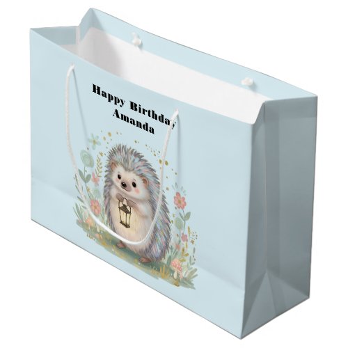 Cute Hedgehog with Lantern Birthday Large Gift Bag