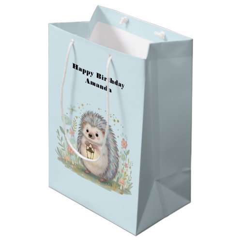 Cute Hedgehog with Lantern Birthday Medium Gift Bag