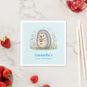 Cute Hedgehog with Lantern Birthday Napkins