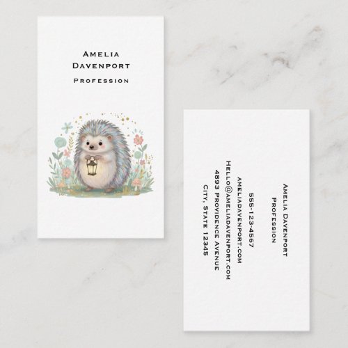 Cute Hedgehog with Lantern Business Card