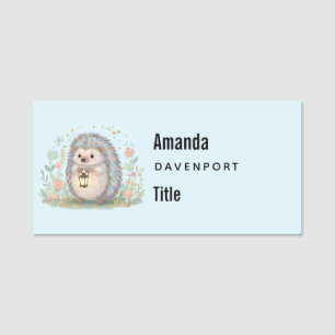 Cute Hedgehog with Lantern Business Name Tag