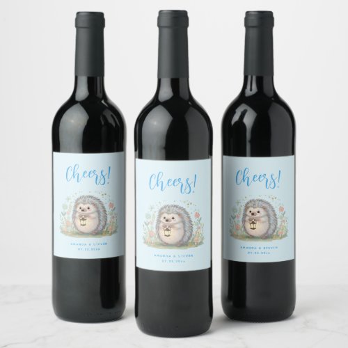 Cute Hedgehog with Lantern Cheers! Wine Label