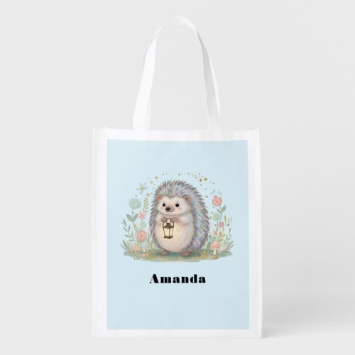 Cute Hedgehog with Lantern Grocery Bag