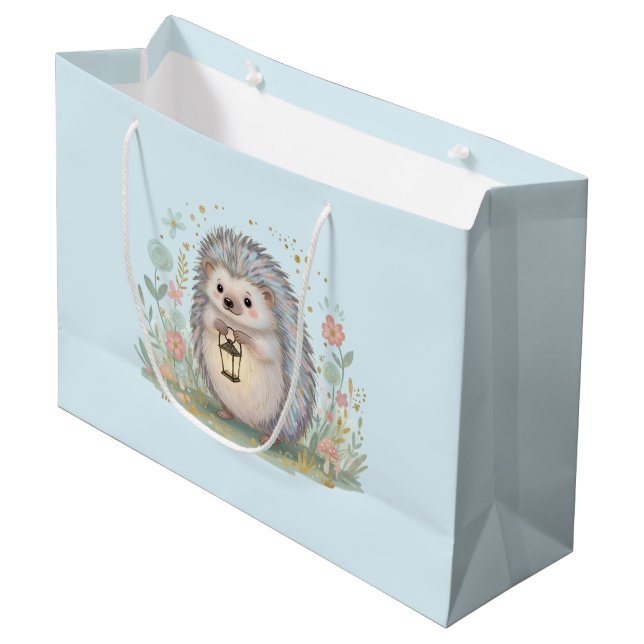 Cute Hedgehog with Lantern Large Gift Bag (Front Angled)