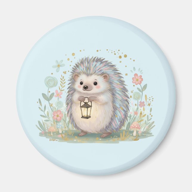 Cute Hedgehog with Lantern Magnet (Front)