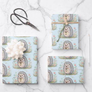 Cute Hedgehog with Lantern Pattern Wrapping Paper Sheets