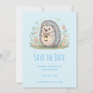 Cute Hedgehog with Lantern Save The Date