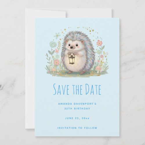 Cute Hedgehog with Lantern Save The Date