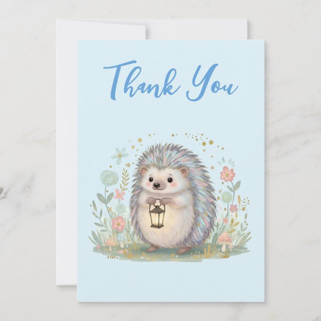  Cute Hedgehog with Lantern Thank You Card (Front)