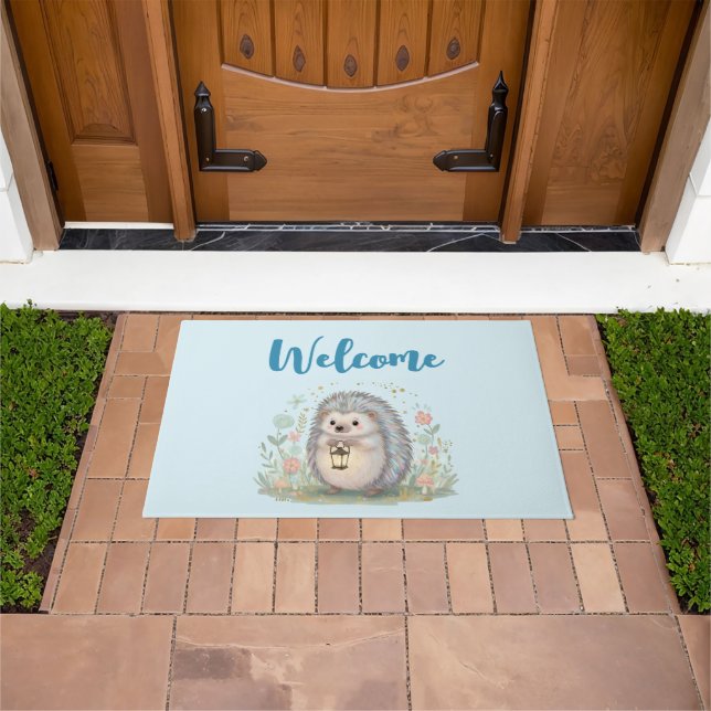 Cute Hedgehog with Lantern Welcome Doormat (Outdoor)