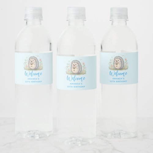 Cute Hedgehog with Lantern Welcome Water Bottle Label