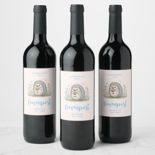 Cute Hedgehog with Lantern - Wine Making Label