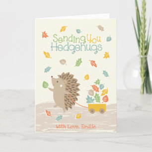 Cute Hedgehog with Little Leaves Car Letterpress Thank You Card