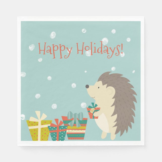 Cute Hedgehog with Presents | Christmas Napkins (Front)