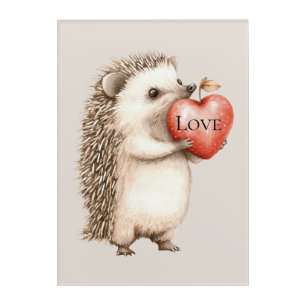 Cute Hedgehog with Red Heart Love Acrylic Print